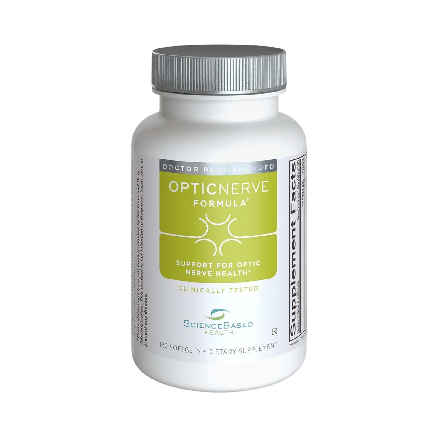 SBH Optic Nerve nutritional supplement bottle with antioxidants and omega fatty acids for optic nerve health.