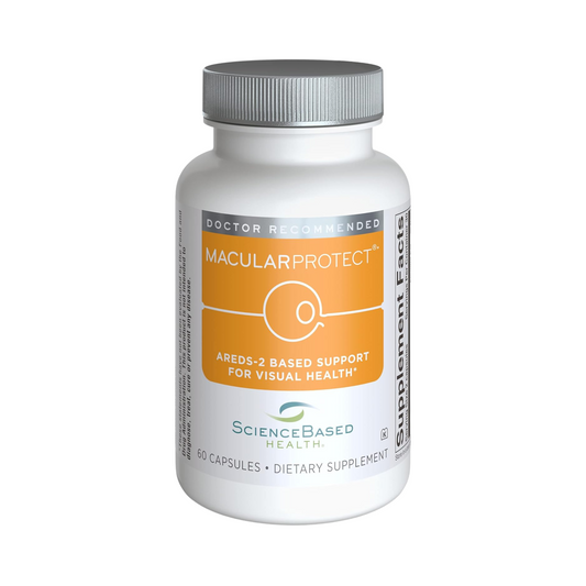 SBH MacularProtect eye vitamin supplement bottle with lutein and zeaxanthin for macular health and vision support.