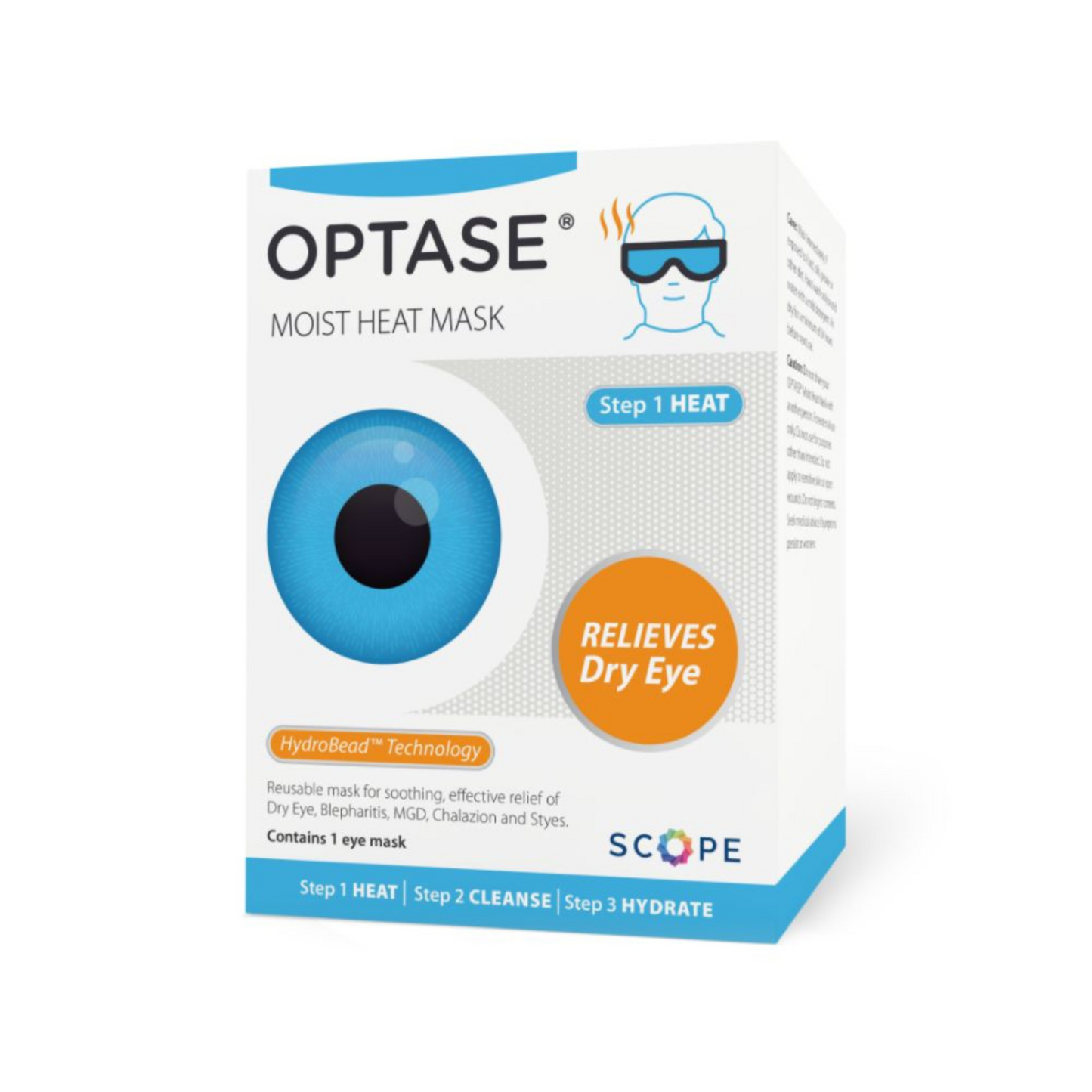 OPTASE Moist Heat Eye Mask for dry eye relief, meibomian gland dysfunction (MGD), styes, and blepharitis.