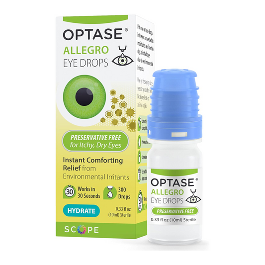 OPTASE Allegro Preservative-Free Eye Drops bottle for fast relief from dry, itchy, and irritated eyes.