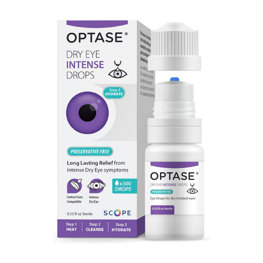 OPTASE Dry Eye Intense Preservative-Free Eye Drops bottle for moderate to severe dry eye relief and long-lasting hydration.